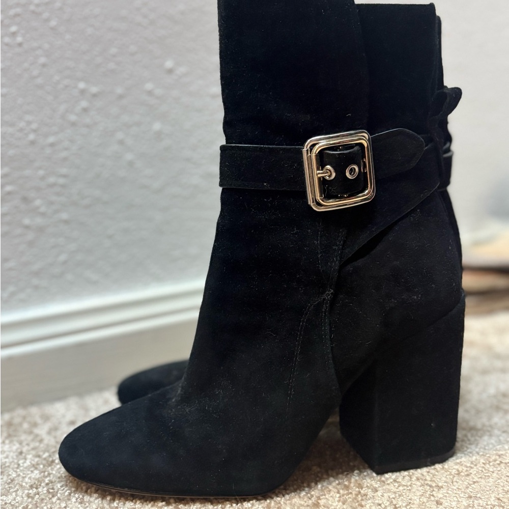 Vince Camuto Black Heeled Boots with Buckle